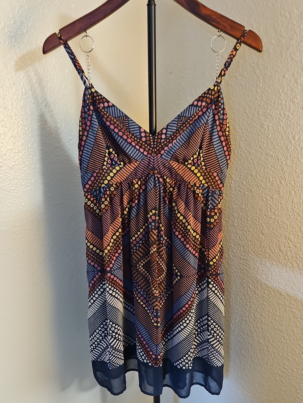 American Eagle Geometric Diamond Print Babydoll Mini Dress Boho EUC 4
